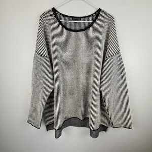 Eileen Fisher Merino Wool Black and White Crew Neck Sweater XL